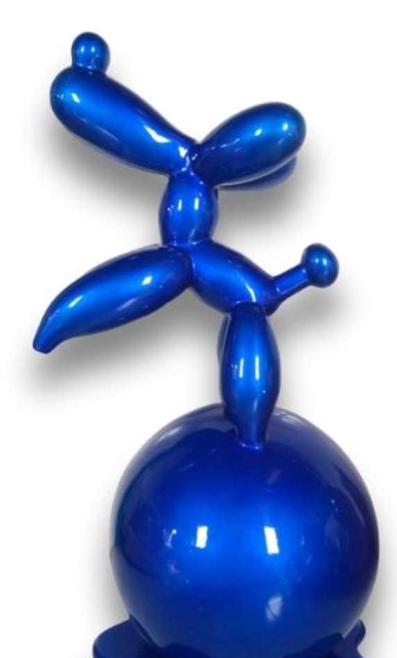 Balloon Dog On A ball Metallic Blue